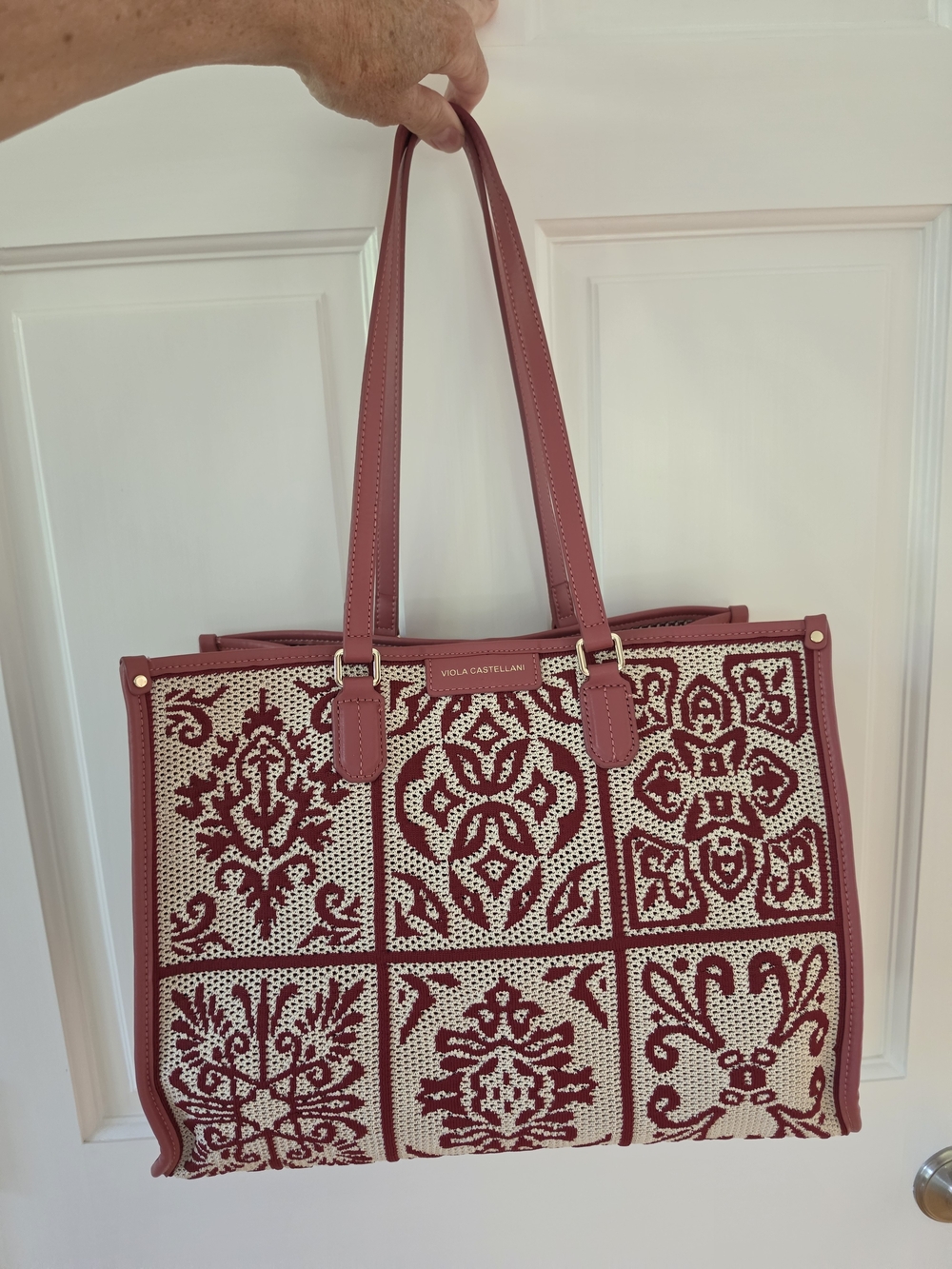 Viola Castellani Mauve/Maroon  Woven & Leather Tote Bag
